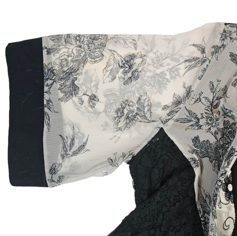 Vintage Spencer Alexis Black White Floral Lace Mixed Media Kimono Jacket Size XL - Picture 12 of 16